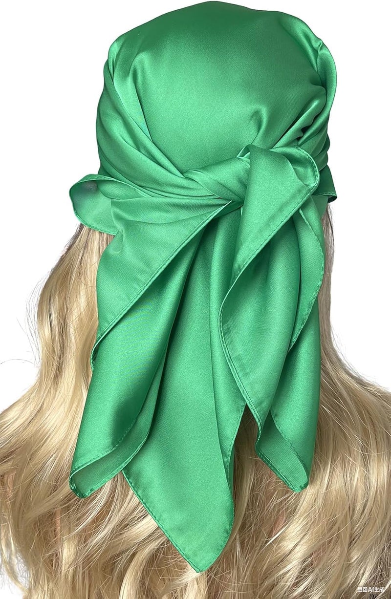 Chung Women's Square Satin Scarf 27.5" Bandanas Solid 50s Retro Neck Scarves Emulation Silk Handbag Hair Ribbons Necktie - Image 3